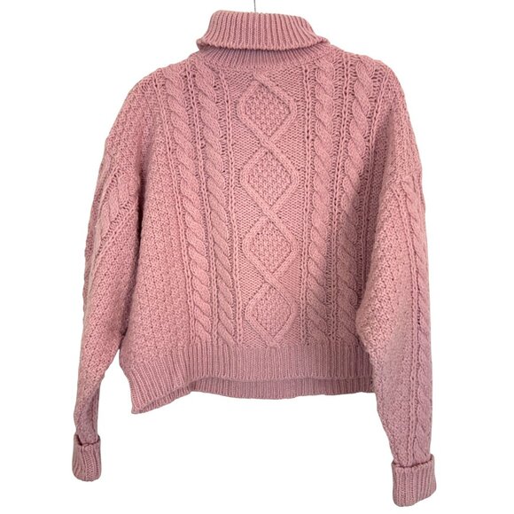 Vtg Laura Ashley Women's M/L Pink Cable Knit Turtleneck Sweater Chunky Boxy - Picture 5 of 11